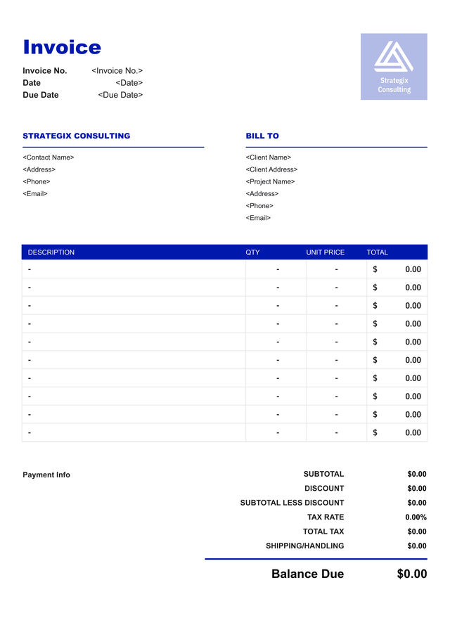 Clean consulting invoice template