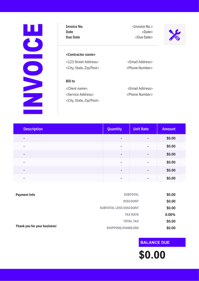 Bold contractor invoice template
