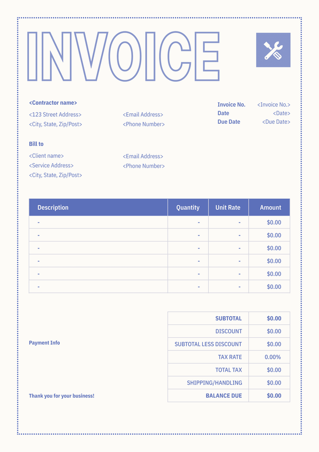 Modern contractor invoice template